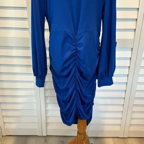 Royal Blue NWOT Dress with side ruched, long sleeves. - Picture 6 of 8